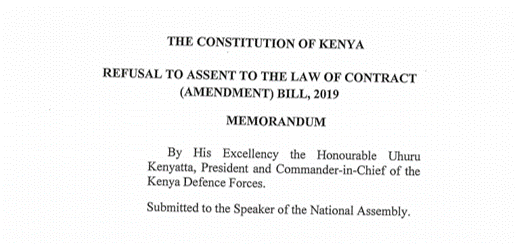 Presidential Memorandum on Law of Contract Amendment Bill, 2019