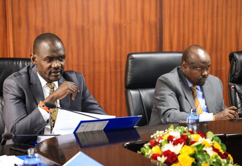 Committee Chairperson Hon. David Pkosing (right) and Vice Chairperson Hon. (Dr.) Dr. John Ariko during the meeting.
