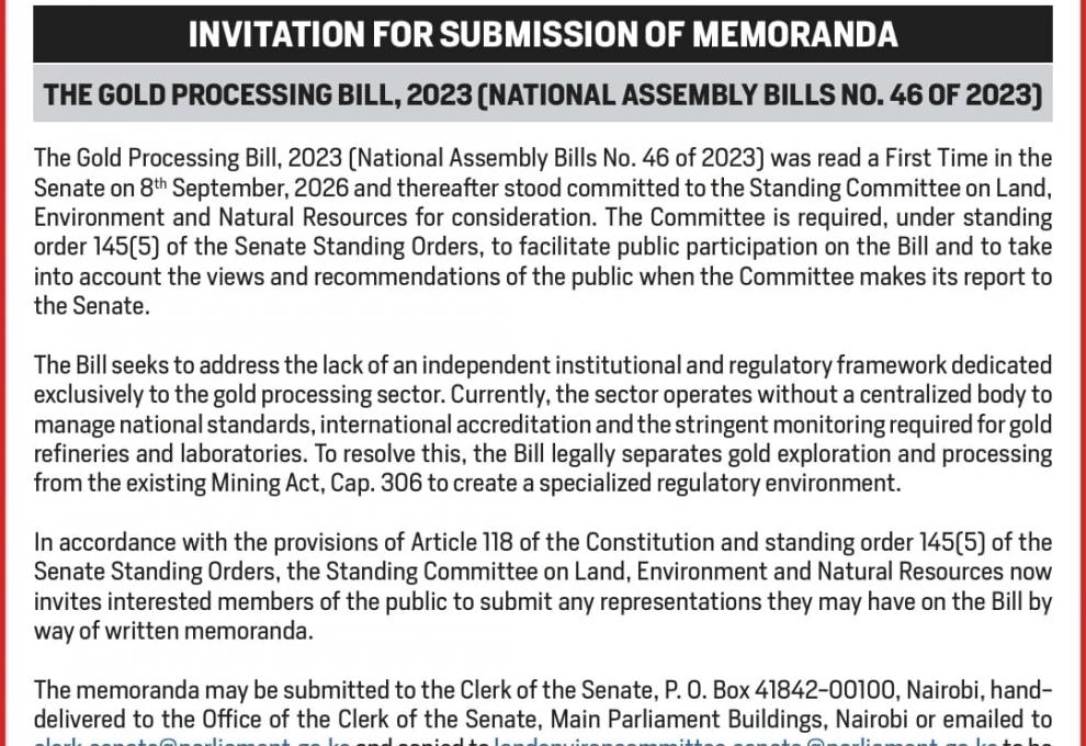 SUBMISSION OF MEMORANDA  THE GOLD PROCESSING BILL, 2023 