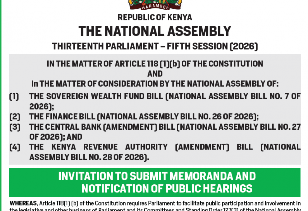 INVITATION TO SUBMIT MEMORANDA AND NOTIFICATION OF PUBLIC HEARINGS