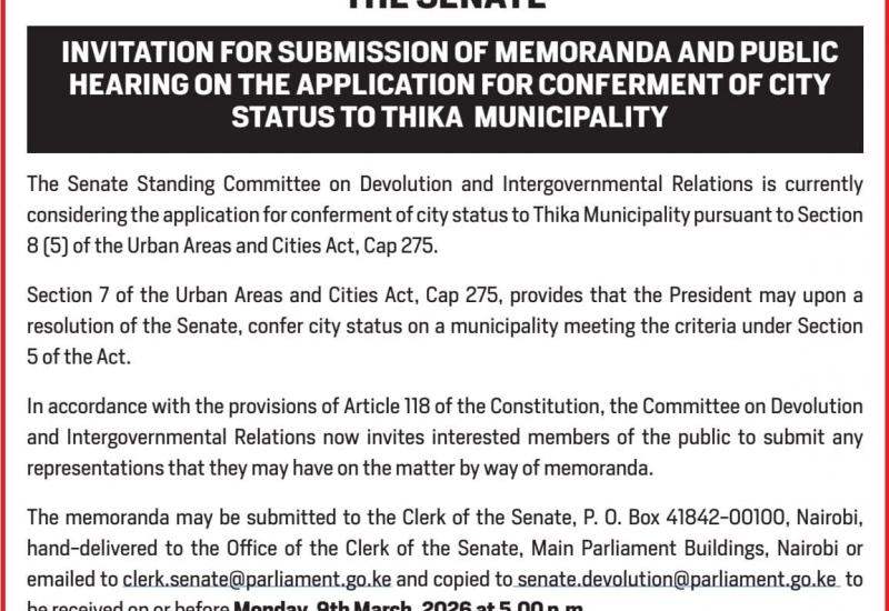 INVITATION FOR SUBMISSION OF MEMORANDA: 𝐇𝐚𝐯𝐞 𝐲𝐨𝐮𝐫 𝐒𝐚𝐲 𝐨𝐧 𝐭𝐡𝐞 𝐂𝐨𝐧𝐟𝐞𝐫𝐦𝐞𝐧𝐭 𝐨𝐟 𝐂𝐢𝐭𝐲 𝐒𝐭𝐚𝐭𝐮𝐬 𝐭𝐨 𝐓𝐡𝐢𝐤𝐚 𝐌𝐮𝐧𝐢𝐜𝐢𝐩𝐚𝐥𝐢𝐭𝐲  
