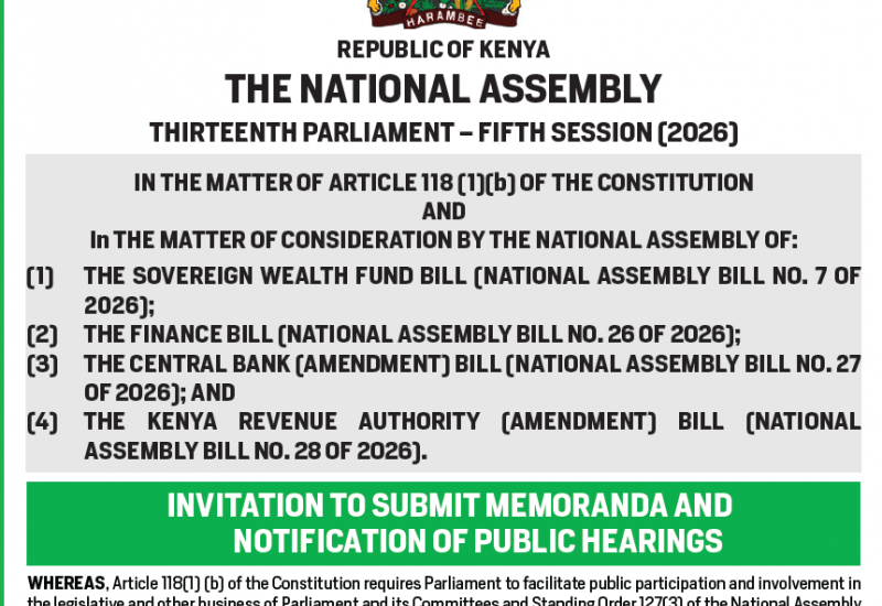 INVITATION TO SUBMIT MEMORANDA AND NOTIFICATION OF PUBLIC HEARINGS